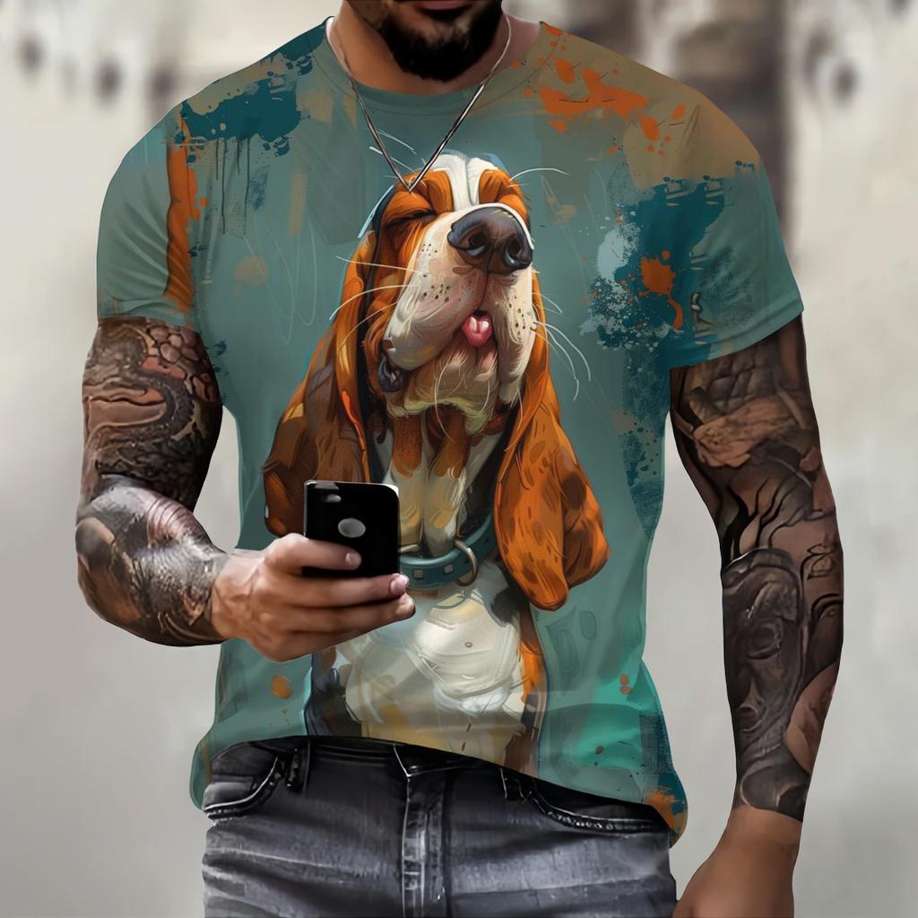 Men's T-Shirt With Print 3d Toothed Dog Tees Tops Fashion Men Animal Pattern T Shirt Oversized Streetwear O-Neck Fashion Clothes