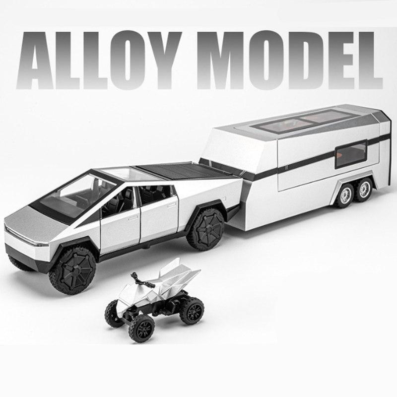 1/32 Cyber Toy Truck Pickup Alloy Car Model Diecasts Off-road Vehicles Truck Car Model Sound Light Kids Toys Gift With Suitcase