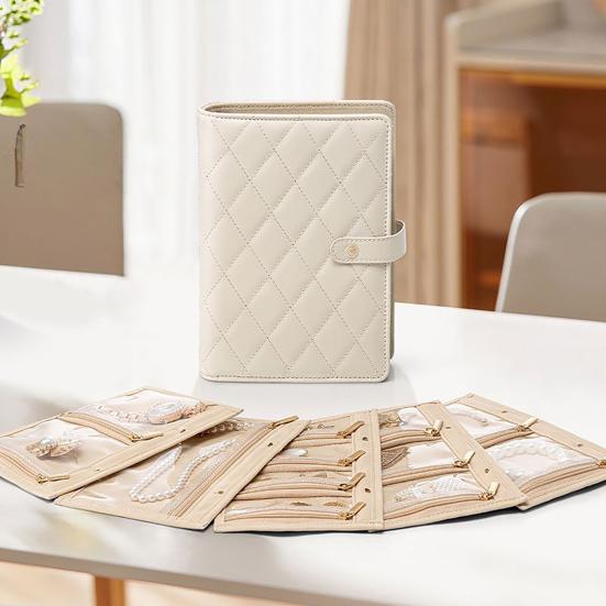 Дорожная шкатулка для украшений из искусственной кожи, многосекционный органайзер для хранения, водонепроницаемый стеганый чехол для хранения украшений