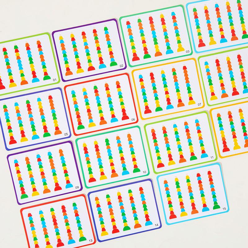 Wooden Abacus Stacking Columns - With Beads Sorting Columns And Cards To Exercise Hand-Eye Coordination And Color Recognition