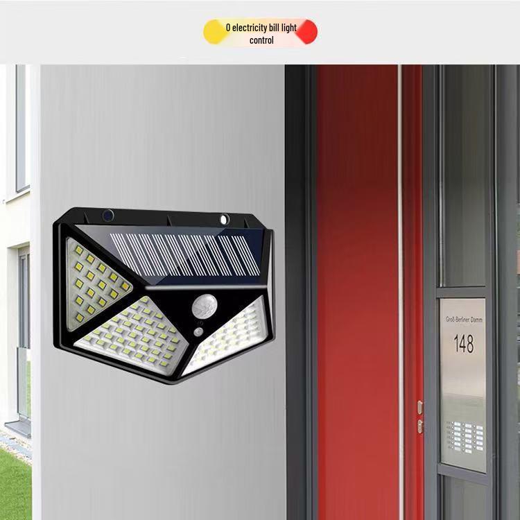 Настенный светильник на солнечных батареях со 100 светодиодами и датчиком движения: Четырехсторонний садовый фонарь для двора