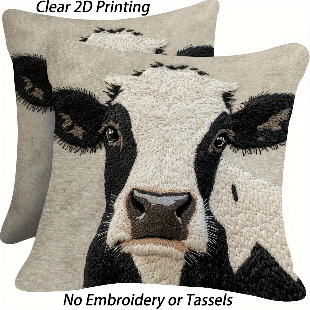 Rustic Farmhouse Cow Pillow Covers Set Of 2 Faux Embroidery 2D Print Soft Linen Feel For Sofa Bed Living Room Country Decor
