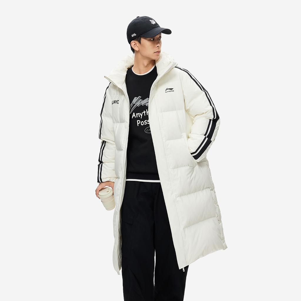Li Ning Hot Pot Down Series водонепроницаемая дальняя инфракрасная теплая куртка с капюшоном на молнии для улицы, устойчивая к холоду, повседневная длинная зимняя куртка для мужчин AYMU449-2
