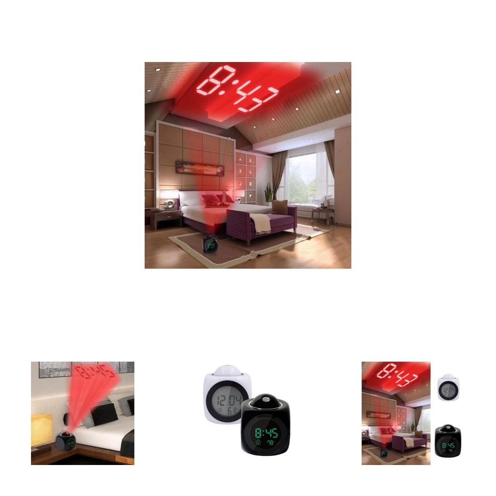 Классический цифровой будильник многофункциональный с голосовым оповещением и яркой светодиодной проекцией, отображением температуры