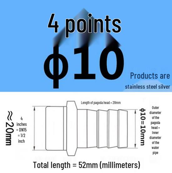304 Stainless Steel Hex Threaded Water Hose Barb Connector