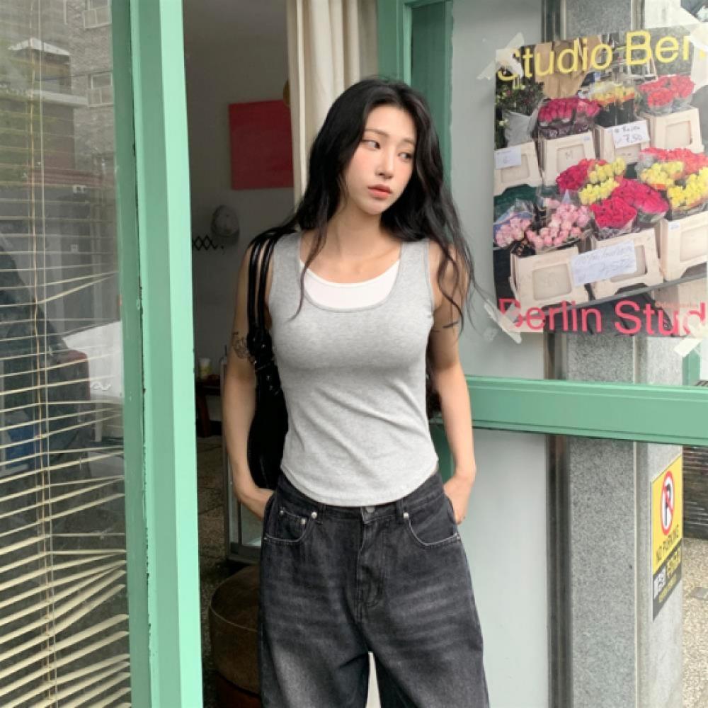 New Arrivals Open Run Women Slim FiT Layered Round Hem Sleeveless T shirT