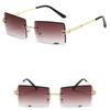 Женские солнцезащитные очки Защита от солнца УФ-защита Модные индивидуальные ретро-прямоугольные солнцезащитные очки без оправы Уличные очки для вождения пригородных путешествий