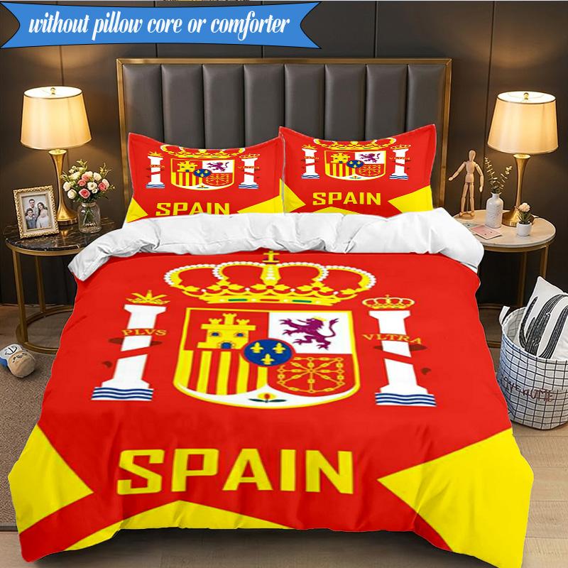 3PCS Spain's Royal Emblem Printed Soft Bedding Set,Including 1pc Duvet Cover And 2pcs Pillowcases Perfect for Bedroom, Dormitory, Fan gift