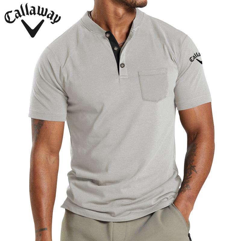 Callaway Летняя вышивка Новая большая мужская футболка с коротким рукавом и карманом на пуговицах Поло