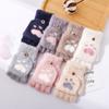 New Cute Cartoon Cat Claw Gloves Winter Warm Plus Velvet Thickened Half-finger Flip Knitted Gloves for Women