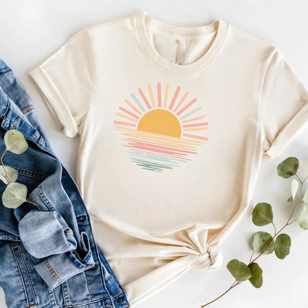 Nature Graphic T-shirt Sunrise, Ocean Horizon Summer Vibe Novelty Gift T-Top