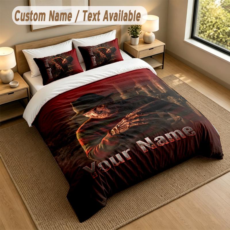 3Pcs Bedding Set Custom Name Text, 1 Sheet 2 Pillowcases Home Bed DecorA Nightmare on Elm Street Freddy Krueger
