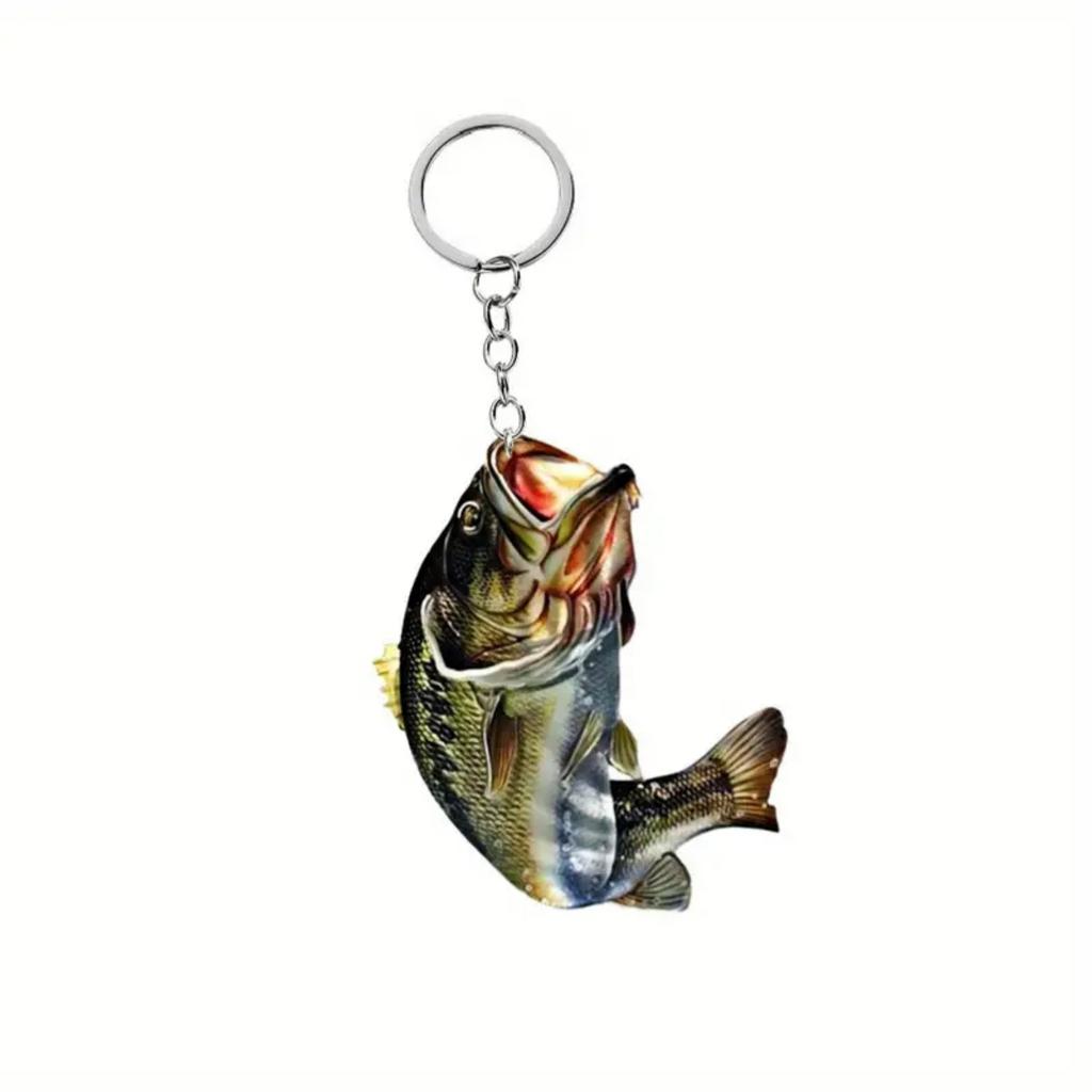 Fun Acrylic Fishing Lover Keychain Accessories Bag Fish Pendant Fisherman Ocean Key Chain Ring Keyring Jewelry Fans Fisher Gifts