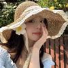 Women's Straw Beach Hat Ins Style Lace-Up Woven Hat Travel Sun Protection Beach Sun Hat Lace Visor Hat