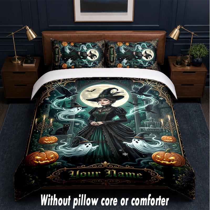 Witchcraft Theme Custom Text Or Name 3Pcs Bedding Set,1 Flat Sheet & 2 Pillowcases Personalized Home Bedding