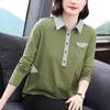 Long-sleeved T-shirt Women's Loose Large Size 2024 Spring New Style Middle-aged Mother's Wear Lapel Top Collar Bottoming Shirt