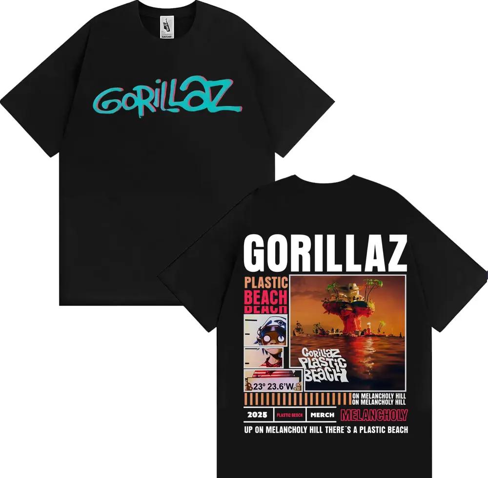 Rock Band Gorillaz Мерч Футболка Мужская Женская Одежда Винтажная Мода Мультяшные Футболки Хлопок Повседневные Оверсайз Футболки Уличная Одежда