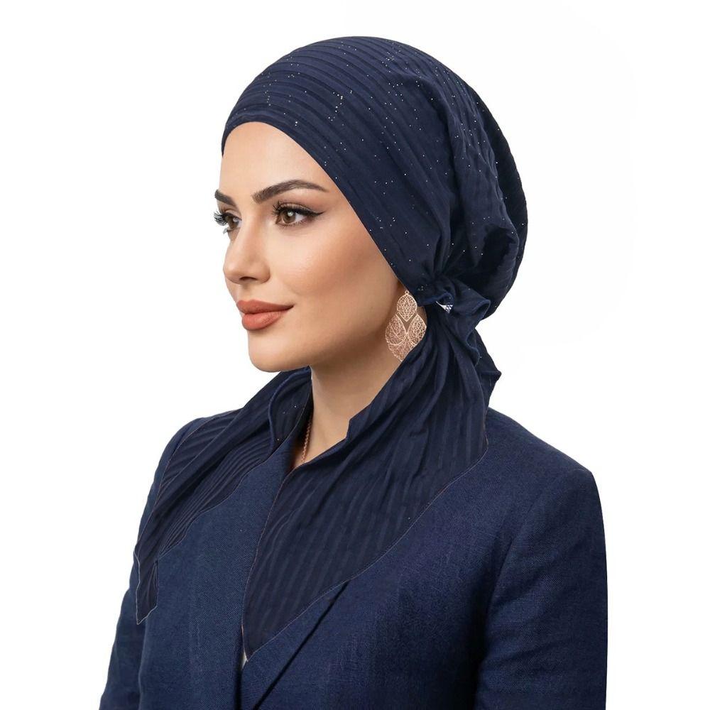 Fine Knit Pre-Tied Turban Stretch Fabric Headscarf Trendy Hijabs Women