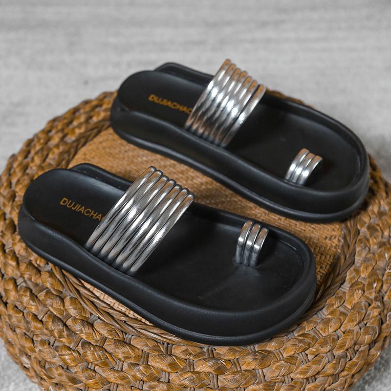 Мода 2024 корейский стиль женские тапочки летние сандалии на толстой подошве однотонные удобные легкие туфли на мягкой подошве