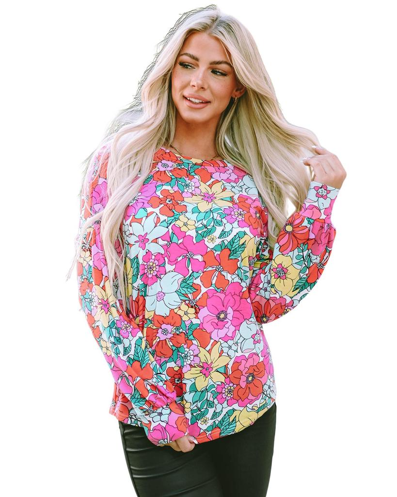Azura Exchange Топ с длинным рукавом с цветочным принтом и спинкой с вырезами и перекрутом