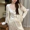 Новая пижама Ice Silk Palace Style для девочек во французском стиле, весенние новые женские брюки с длинными рукавами, домашняя одежда, комплект из 3 предметов