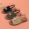 Flat Sandals Women's Fabric Elastic Bands Metal Decorations Large-sized Shoes Beach Shoes