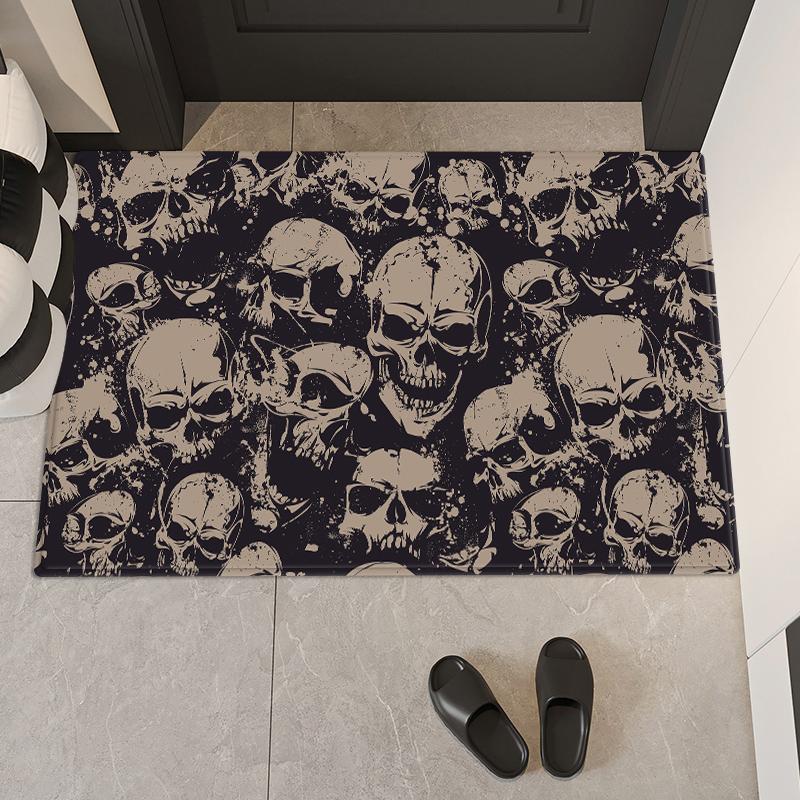 Коврик для пола с принтом готического черепа, коврик для ванной комнаты, тёмный коврик для двери из губки, впитывающий воду декоративный коврик для кухни, коврик для ванной