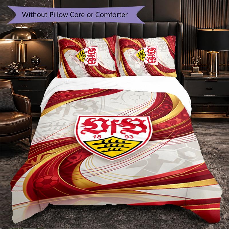 VfB Stuttgart Football 3 Piece Bedding Set Soft Duvet Cover Set with Pillowcases Printed Bedroom Decor Set for Home