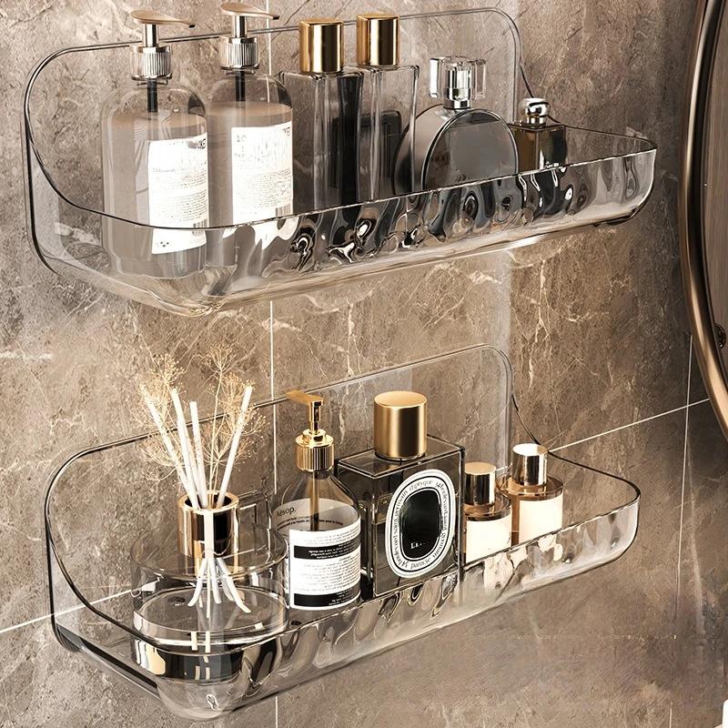 Vogue Kitchen Storage Wall Mounted Shelf Organizer No Drill Shampoo Holder High Quality Storage Rack Great Load Bearing Acrylic Toilet Tool