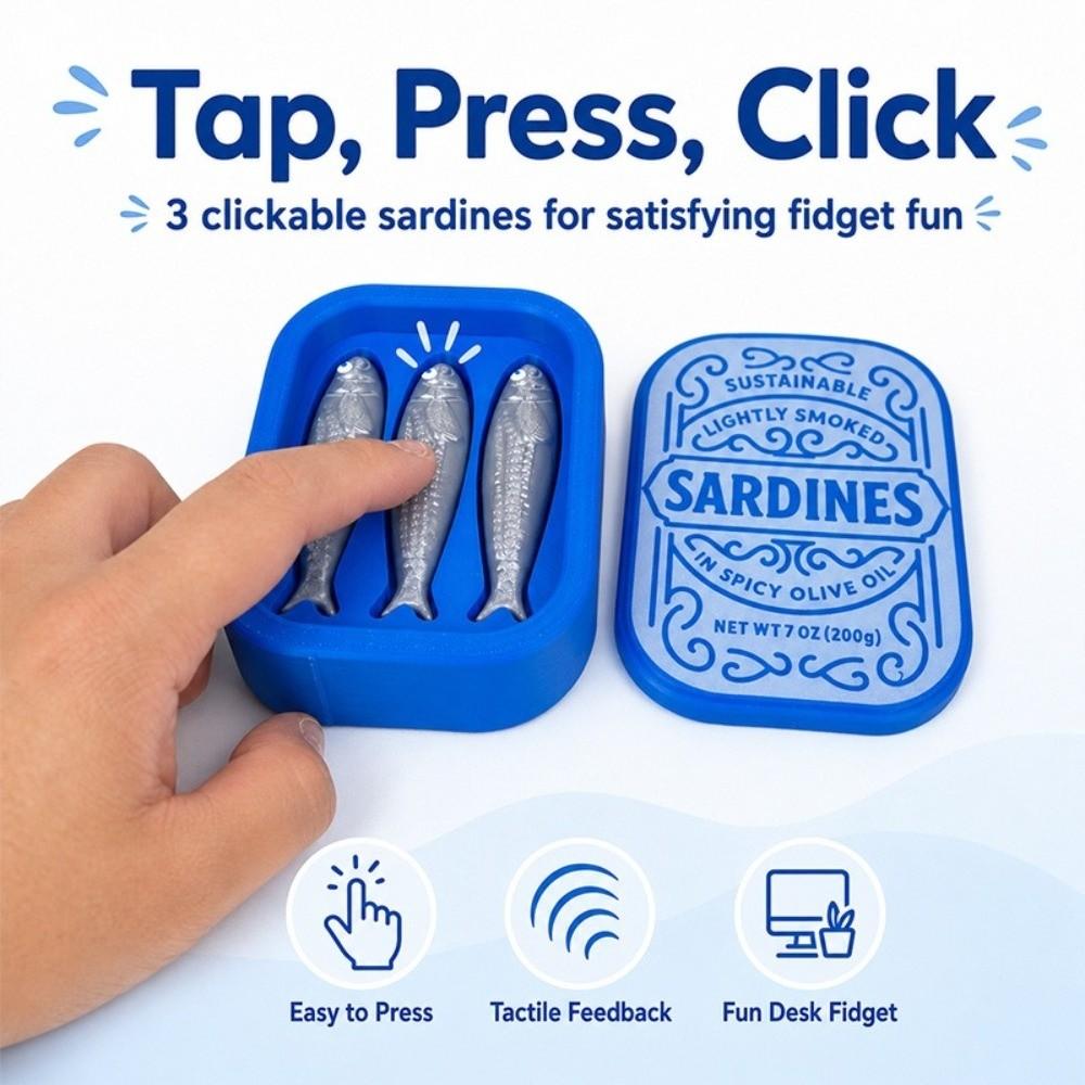 Click Sound Sardine Can Clicker Toy 3D Printed Simulation Sardine Figurine Office Use