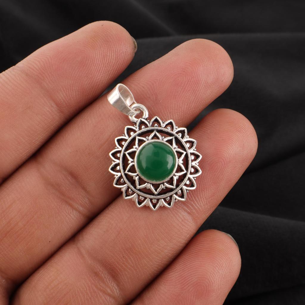 Green Onyx Cab Gemstone Pendant, 925 Solid Sterling Silver Jewelry, Handmade Beautiful Pendant For Wedding Gift
