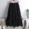 Qooth Summer Long Maxi Skirt Women FCute High-waisted Pleated Kawaii Tulle Skirt Mesh Gauze QT1240