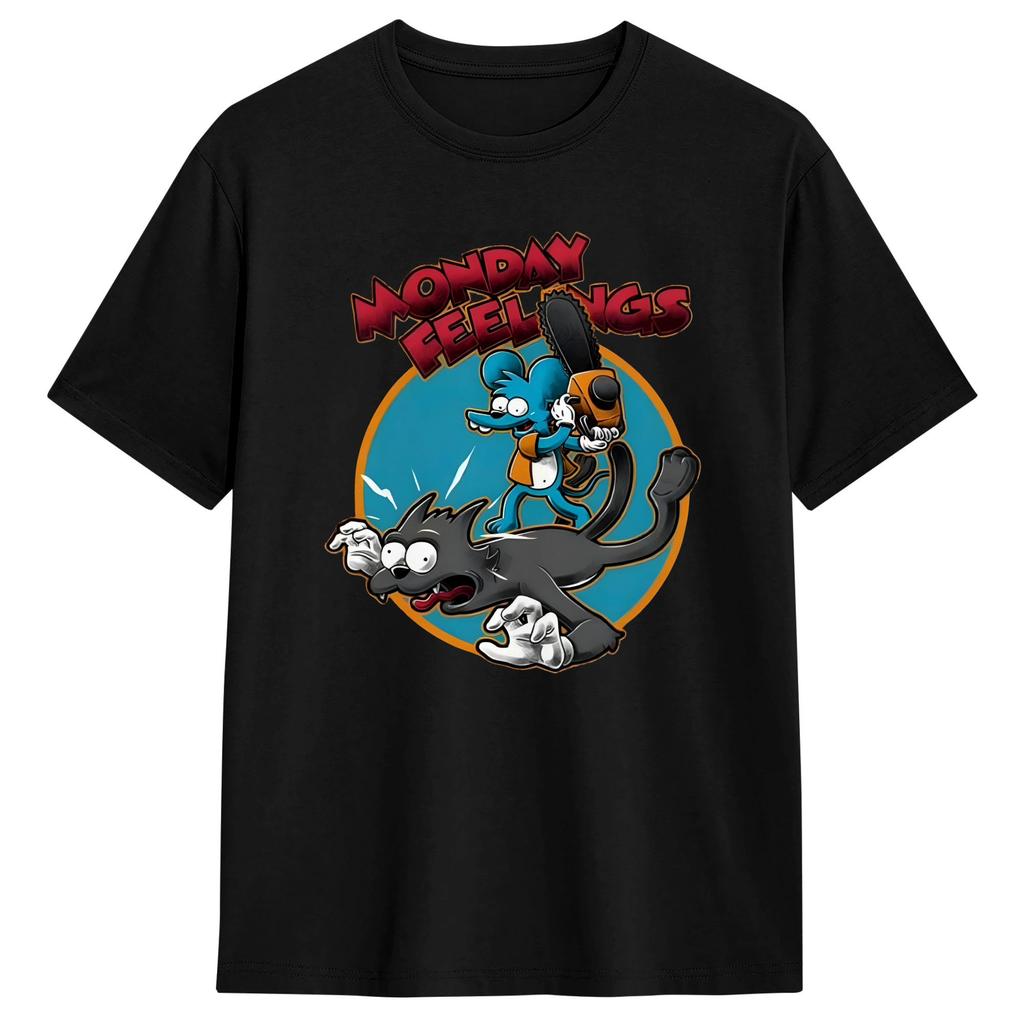 Awesome Itchy And Scratchy Tshirt Men Crewneck 100 Cotton T Shirts Monday Feelings Short Sleeve Tees Gift Idea Tops