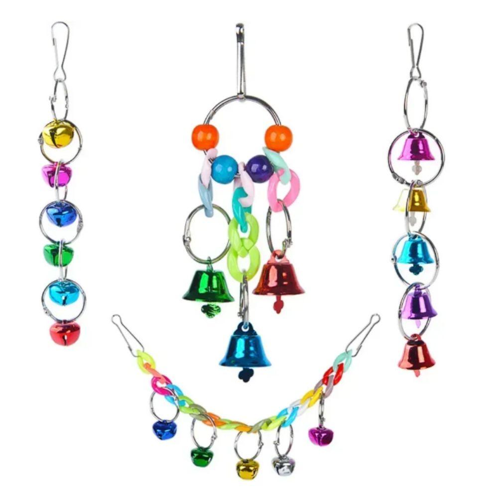 Подвесная игрушка-погрызушка для попугая, красочная игрушка-погрызушка для волнистого попугайчика, аксессуары для птиц, кольцо с колокольчиком, снимает скуку