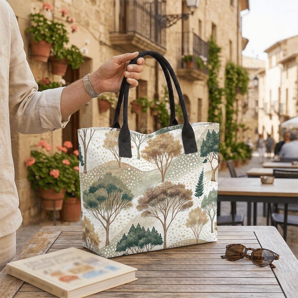 Boho Tree Print Canvas Tote Bag Large Capacity Casual Portable Daily Shoulder Handbag for Outdoor Shopping Travel Commute
