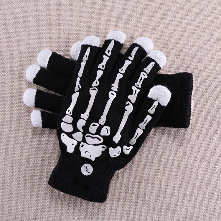 LED Light-Up Knitted Skeleton Gloves - Flashing, Warm, Creative Halloween & Christmas Accessory