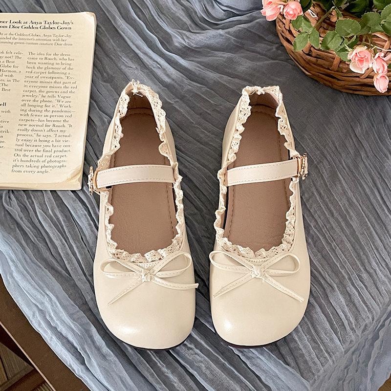 Туфли женские кожаные с круглым носком и бантом в стиле ретро на плоской подошве, новинка 2025 года, юбка, французские туфли Мэри Джейн на мягкой подошве