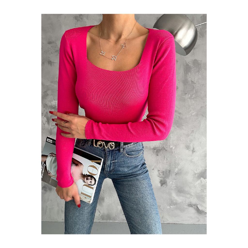 Женский трикотаж с квадратным воротником, сезонный свитер