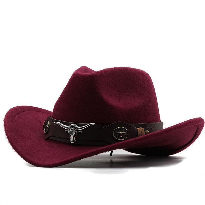 Hat Woolen Jazz Top Hat Bull Head Belt Solid Color Denim Hat
