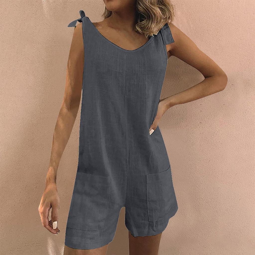 Women's Casual Loose Solid Color Overalls With Pockets And Sleeveless Jumpsuit Jumpsuit