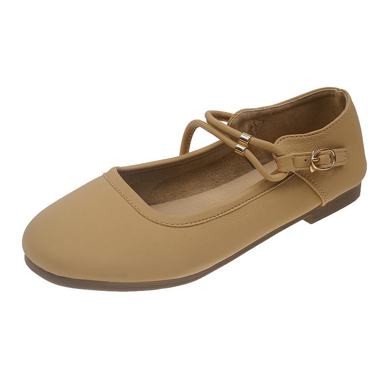 Французские одинарные туфли женские 2025 осень новые туфли Мэри Джейн с круглым носком неглубокие ремешки с пряжкой для мамы