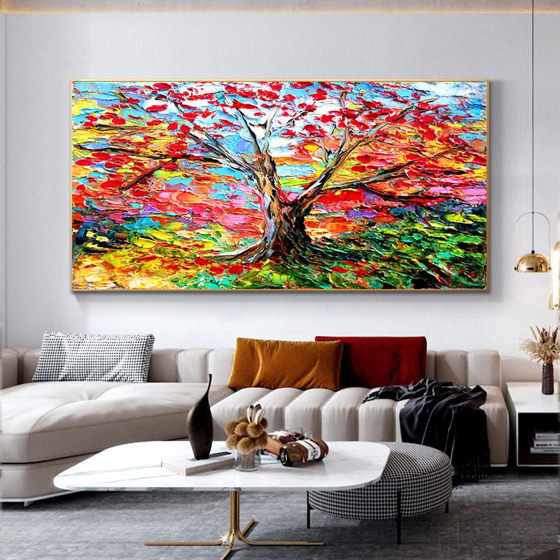 Abstract Colorful Tree Oil Painting Printed On Canvas Wall Art Landscape Posters Pictures for Living Room Home Decor No Frame