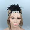 Women Cocktail Feather Headband 1920s Vintage Gatsby Party Headpiece Rhinestone Beaded Lady Black