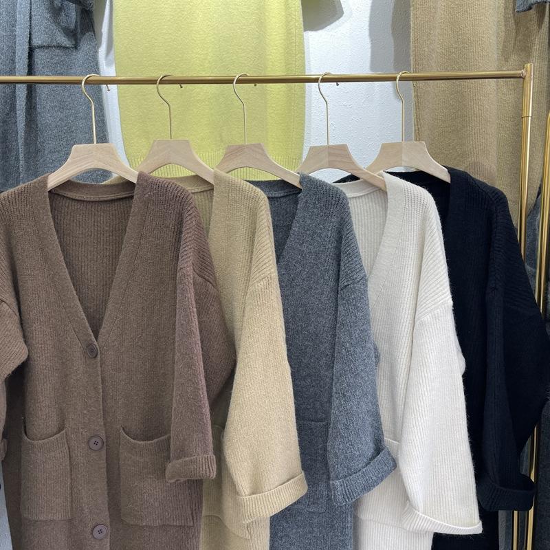 Свитер средней длины, кардиган, женская куртка в стиле ленивой вязки на осень и зиму, свитер выше колена, свободный вязаный свитер, верхняя одежда