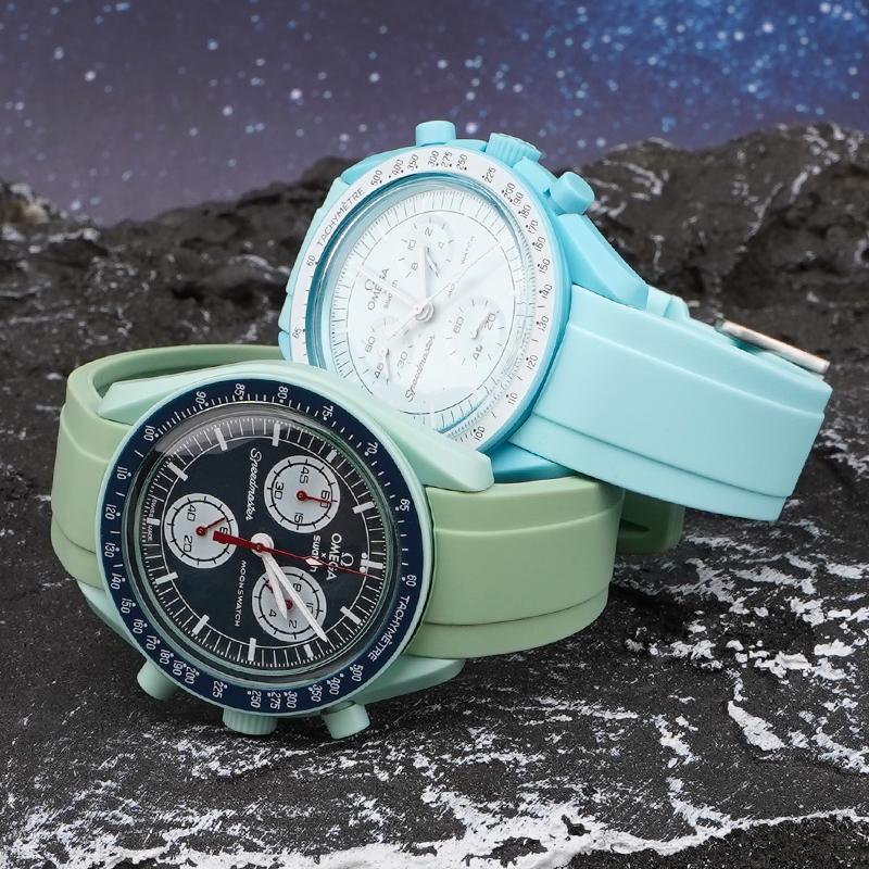 Для ремешка для часов бренда Omega Swatch Co Силиконовый Planet System Изогнутый силикон Для ремешка для часов Rolex Water Ghost 18 мм 19 мм 20 мм 21 мм 22 мм