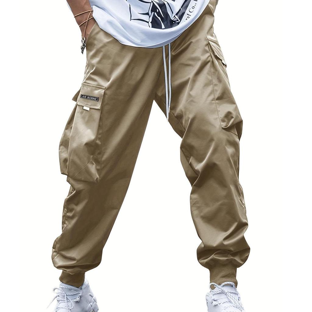 Мужские брюки-карго с карманами и боковыми шнурками на талии