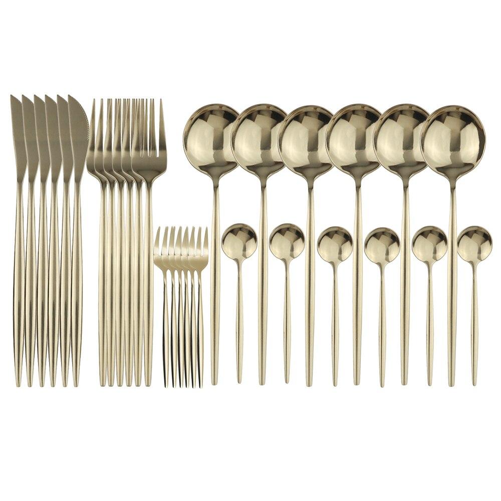 30pcs Black Gold Dinnerware Set Stainless Steel Flatware Set Cake Fork Coffee Spoon Knife Silverware Tableware Set Cutlery Set