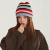 Winter Striped Letter Patch Beanie Hat Men Women Warm Casual Versatile Knit Cap