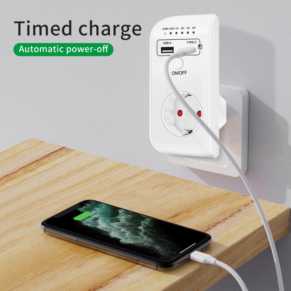 UD03 Автоматический переключатель времени 230 В USB-зарядное устройство Таймер обратного отсчета Розетка Электронный протектор Контроллер времени Преобразователь Вилка ЕС