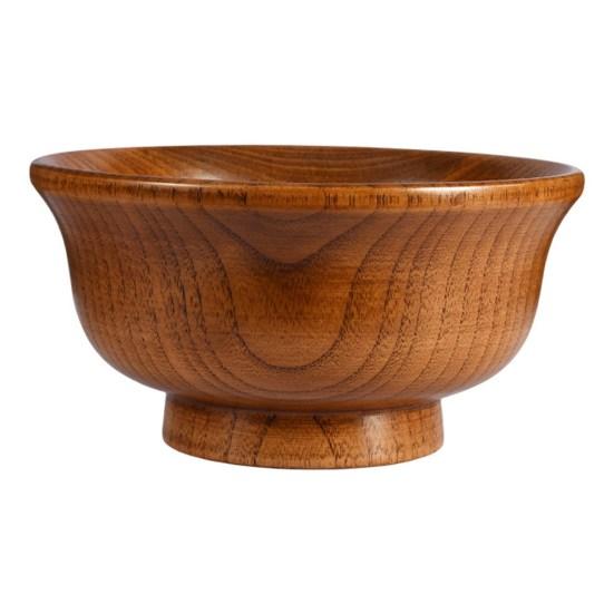190/240/300/425/475ml Wooden Bowl Reusable Reverse Edge Round Thickened Anti-scalding High-footed Mongolia Style Rice Bowl Kitchen